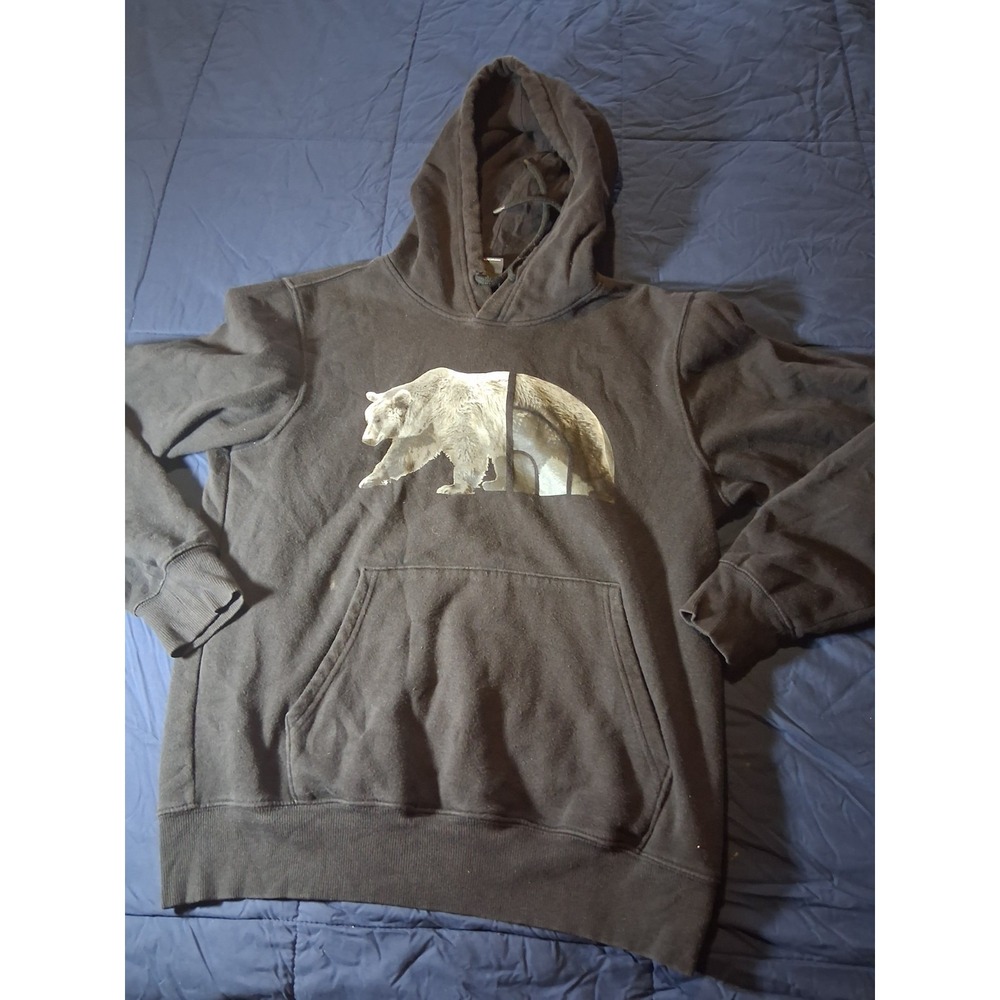 North Face Hoodie Mens Small Black White Bear Logo Sweatshirt Sweater Outdoors